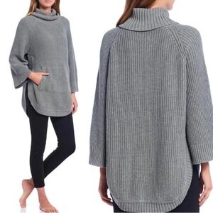 UGG Gray Chunky Knit Turtleneck Sweater Kangaroo Pocket High Low Hem Large